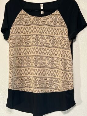 Per Seption Concept XL Black & Beige Lace Crochet Top Boho Sheer Blouse